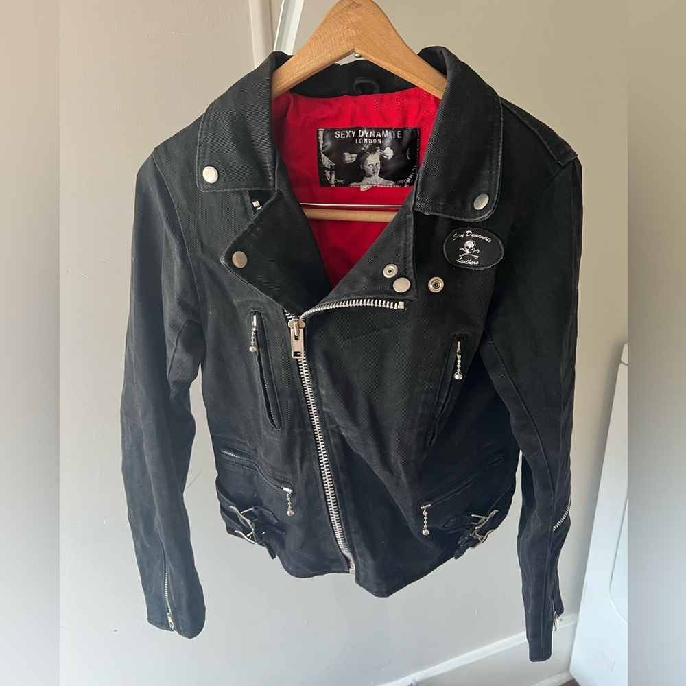 Sexy Dynamite London black biker jacket with zippers, 34 women’s
